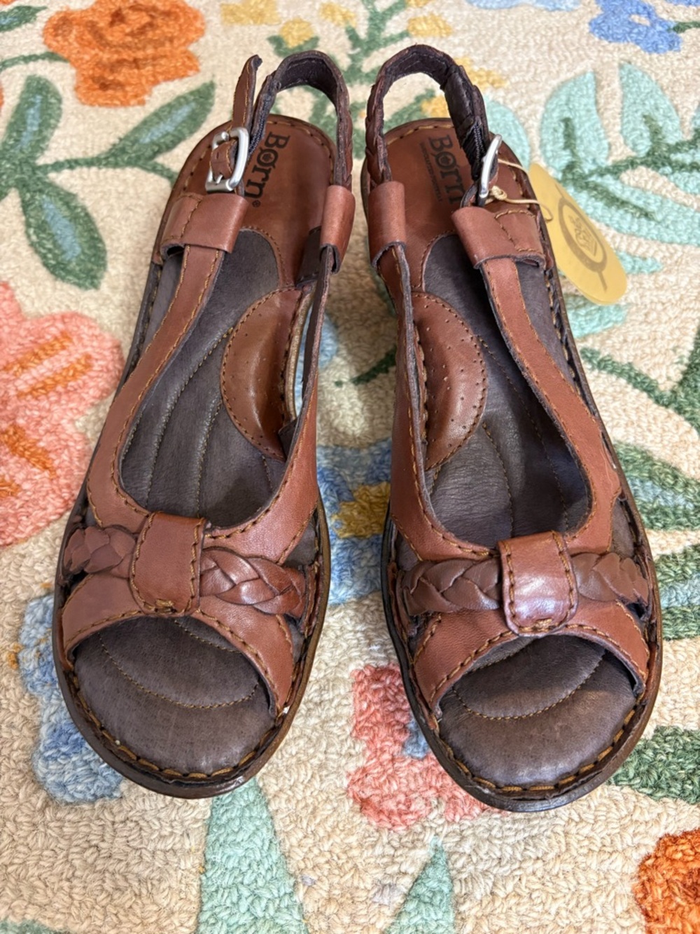 NWT BORN Brown Leather Braided Slingback Sandals